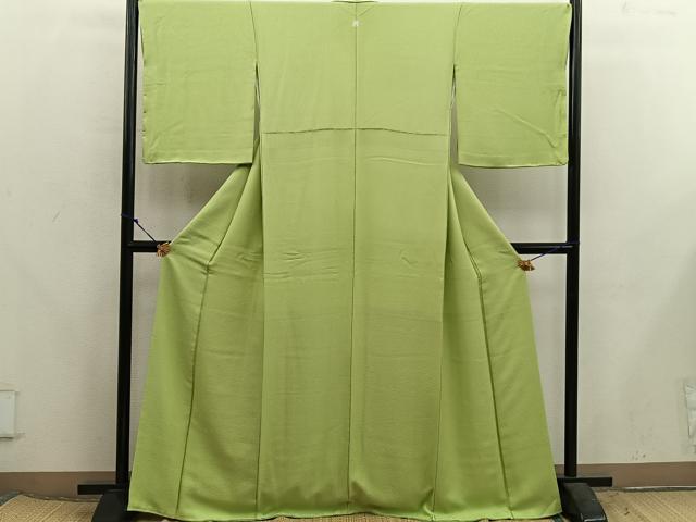平和屋着物●上質な色無地　菊地紋　青朽葉色　正絹　逸品　BAAX5723mz