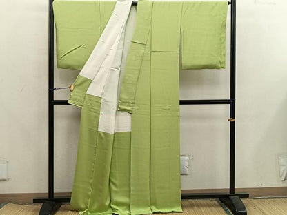 平和屋着物●上質な色無地　菊地紋　青朽葉色　正絹　逸品　BAAX5723mz