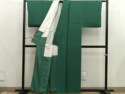 平和屋着物●ファッションデザイナー 花井幸子　色無地　千歳緑色　正絹　逸品　BAAX5727mz