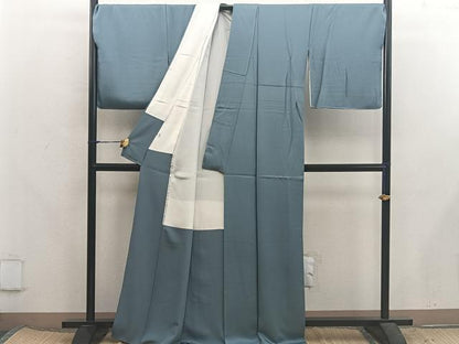 平和屋着物●上質な色無地　藍鼠色　正絹　逸品　BAAX5737mz