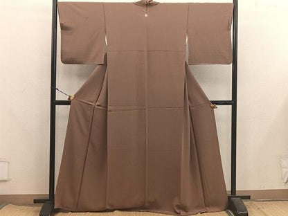 平和屋着物●上質な色無地　寿光織　灰茶色　正絹　逸品　BAAX5738mz