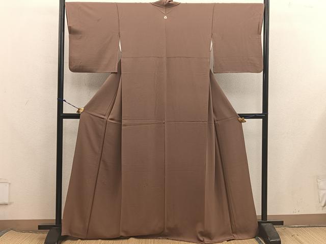 平和屋着物●上質な色無地　寿光織　灰茶色　正絹　逸品　BAAX5738mz