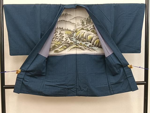 平和屋着物■男性　紬　アンサンブル　錆鼠色　正絹　逸品　BAAX5757mz