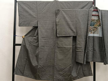 平和屋着物■男性　紬　アンサンブル　網代織　正絹　逸品　BAAX5760mz