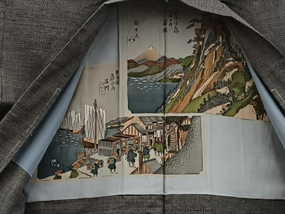 平和屋着物■男性　紬　アンサンブル　網代織　正絹　逸品　BAAX5760mz