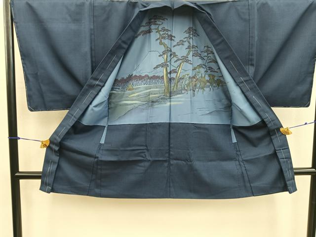 平和屋着物●男性　紬　アンサンブル　120亀甲　総詰め　正絹　逸品　BAAX5763mz