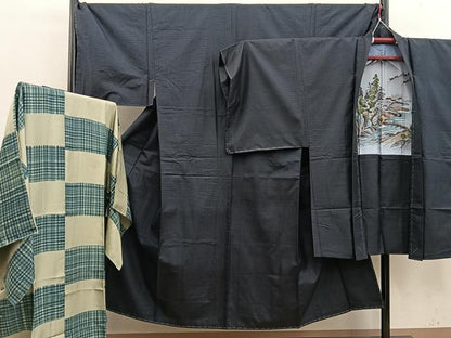平和屋着物■男性　本場大島紬　アンサンブル　キングサイズ　襦袢セット　100亀甲　総詰め　正絹　逸品　BAAX5764mz