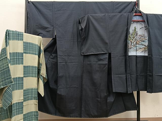平和屋着物■男性　本場大島紬　アンサンブル　キングサイズ　襦袢セット　100亀甲　総詰め　正絹　逸品　BAAX5764mz