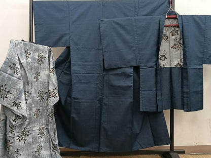 平和屋着物■男性　紬　アンサンブル　襦袢セット　120亀甲　正絹　逸品　BAAX5766mz