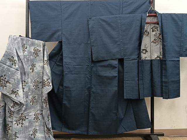 平和屋着物■男性　紬　アンサンブル　襦袢セット　120亀甲　正絹　逸品　BAAX5766mz