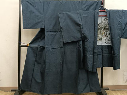 平和屋着物●男性　本場大島紬　アンサンブル　80亀甲　総詰め　羽裏：龍　正絹　逸品　BAAX5767mz