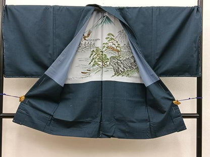 平和屋着物●男性　紬　アンサンブル　キングサイズ　100亀甲　総詰め　正絹　逸品　未使用　BAAX5771mz