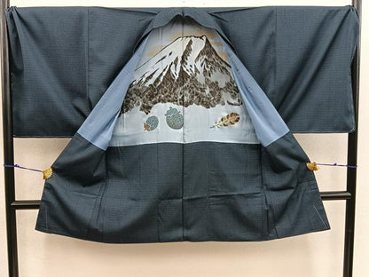 平和屋着物●男性　紬　アンサンブル　キングサイズ　襦袢セット　絣文様　正絹　逸品　未使用　BAAX5772mz