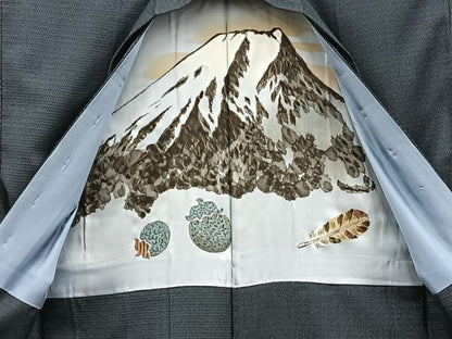 平和屋着物●男性　紬　アンサンブル　キングサイズ　襦袢セット　絣文様　正絹　逸品　未使用　BAAX5772mz