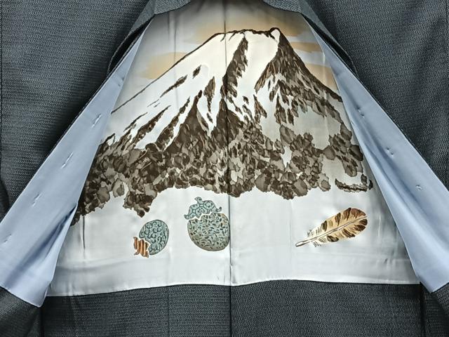 平和屋着物●男性　紬　アンサンブル　キングサイズ　襦袢セット　絣文様　正絹　逸品　未使用　BAAX5772mz