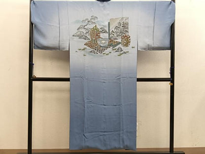 平和屋着物●男性　紬　アンサンブル　キングサイズ　襦袢セット　絣文様　正絹　逸品　未使用　BAAX5772mz