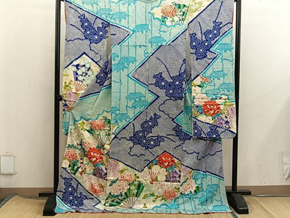平和屋着物■豪華振袖　駒刺繍　檜扇牡丹花文　正絹　逸品　BAAX5778mz