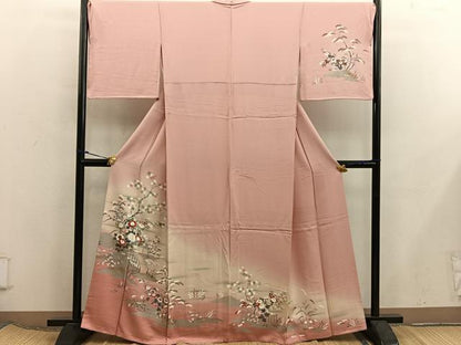 平和屋着物■訪問着　渡橋花鳥文　暈し染め　金彩　正絹　逸品　BAAX5787mz