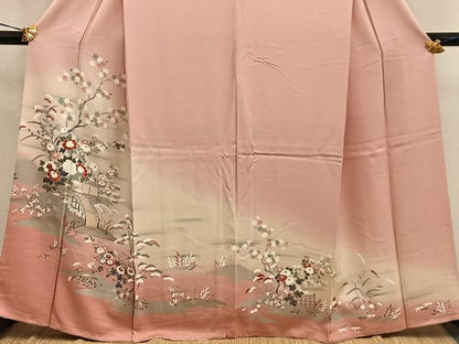 平和屋着物■訪問着　渡橋花鳥文　暈し染め　金彩　正絹　逸品　BAAX5787mz