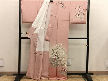 平和屋着物■訪問着　渡橋花鳥文　暈し染め　金彩　正絹　逸品　BAAX5787mz