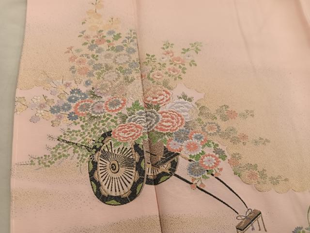 平和屋着物■色留訪問着　寿光織　御所車花文　金糸　正絹　逸品　BAAX5788mz