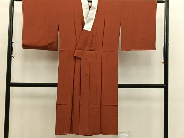 平和屋着物■長襦袢　単衣　赤錆色　正絹　逸品　BAAX5791mz