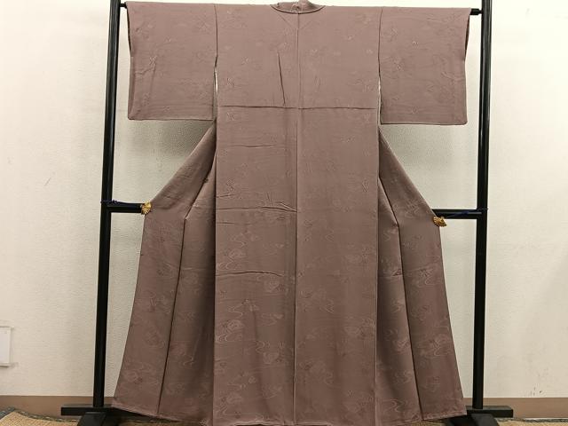平和屋着物■上質な色無地　流水地紋　砺茶色　正絹　逸品　BAAX5794mz