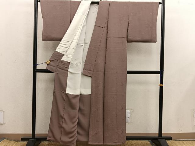 平和屋着物■上質な色無地　流水地紋　砺茶色　正絹　逸品　BAAX5794mz