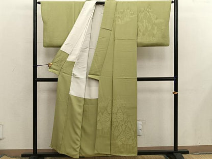 平和屋着物■無地絵羽訪問着　樹林地紋　青朽葉色　正絹　逸品　BAAX5797mz