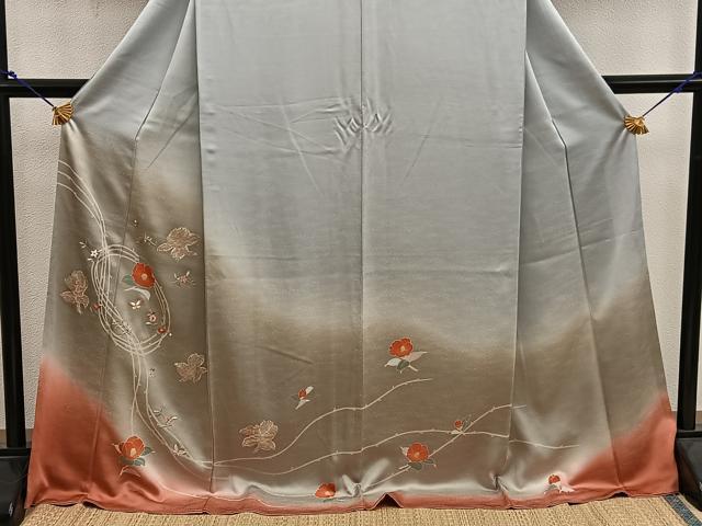 平和屋着物■訪問着　刺繍　舞蝶花文　暈し染め　正絹　逸品　BAAX5799mz