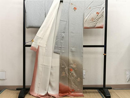 平和屋着物■訪問着　刺繍　舞蝶花文　暈し染め　正絹　逸品　BAAX5799mz