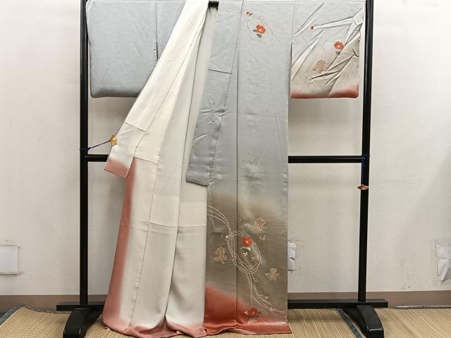 平和屋着物■訪問着　刺繍　舞蝶花文　暈し染め　正絹　逸品　BAAX5799mz