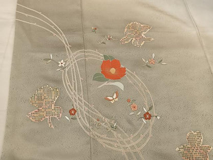 平和屋着物■訪問着　刺繍　舞蝶花文　暈し染め　正絹　逸品　BAAX5799mz
