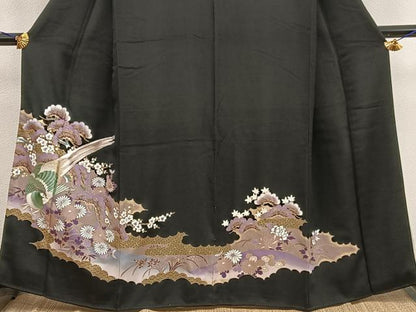 平和屋着物■豪華黒留袖　刺繍　鳳凰花文　暈し染め　金彩　正絹　逸品　BAAX5802mz