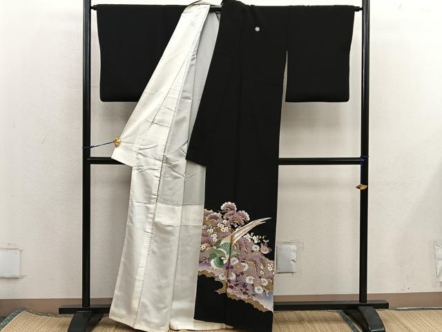 平和屋着物■豪華黒留袖　刺繍　鳳凰花文　暈し染め　金彩　正絹　逸品　BAAX5802mz