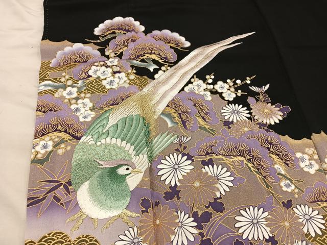 平和屋着物■豪華黒留袖　刺繍　鳳凰花文　暈し染め　金彩　正絹　逸品　BAAX5802mz
