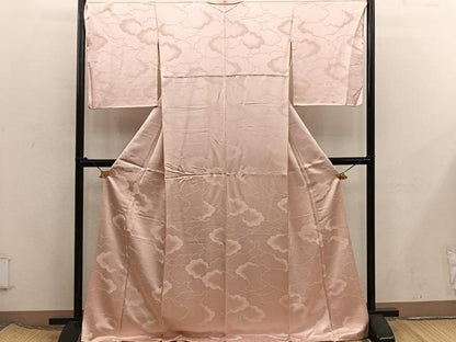 平和屋着物■上質な色無地　雲重ね地紋　薄香色　正絹　逸品　BAAX5805mz