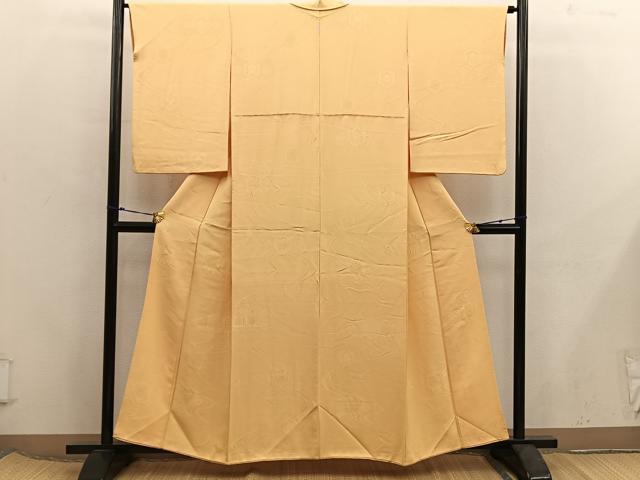 平和屋着物■上質な色無地　亀甲花地紋　黄土色　正絹　逸品　BAAX5806mz