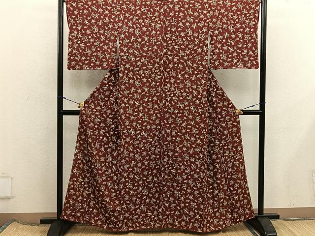 平和屋着物■上質な小紋　舞蝶花文　正絹　逸品　BAAX5808mz