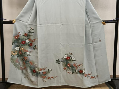 平和屋着物■訪問着　作家物　手描き　椿花文　暈し染め　正絹　逸品　BAAX5817mz