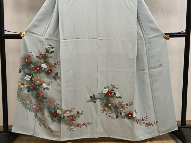 平和屋着物■訪問着　作家物　手描き　椿花文　暈し染め　正絹　逸品　BAAX5817mz