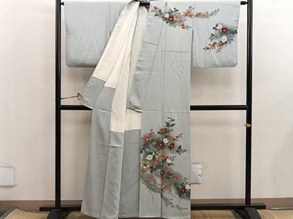 平和屋着物■訪問着　作家物　手描き　椿花文　暈し染め　正絹　逸品　BAAX5817mz
