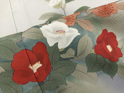 平和屋着物■訪問着　作家物　手描き　椿花文　暈し染め　正絹　逸品　BAAX5817mz