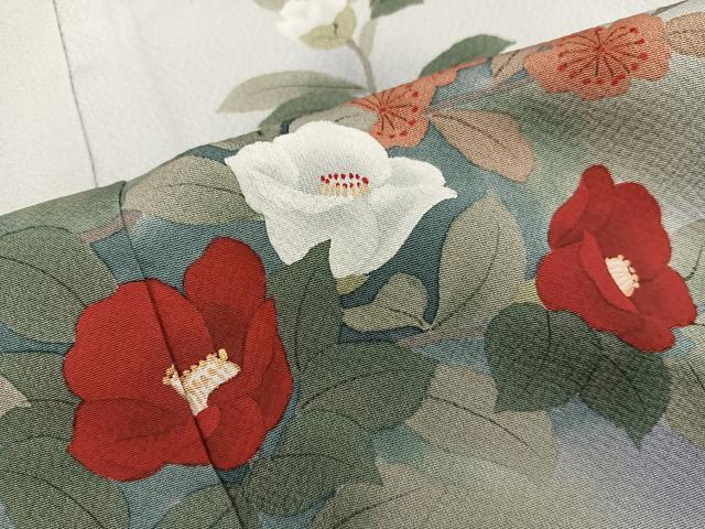 平和屋着物■訪問着　作家物　手描き　椿花文　暈し染め　正絹　逸品　BAAX5817mz
