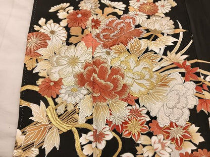 平和屋着物■豪華黒留袖　刺繍　草花文　金銀糸　正絹　逸品　BAAX5819mz