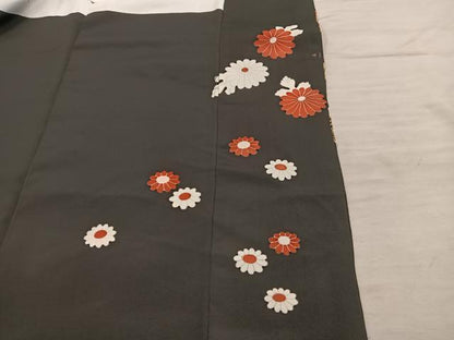 平和屋着物■豪華黒留袖　刺繍　草花文　金銀糸　正絹　逸品　BAAX5819mz