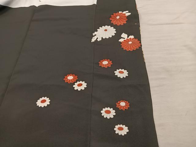 平和屋着物■豪華黒留袖　刺繍　草花文　金銀糸　正絹　逸品　BAAX5819mz