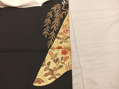 平和屋着物■豪華黒留袖　駒刺繍　扇面花文　金彩　正絹　逸品　BAAX5824mz