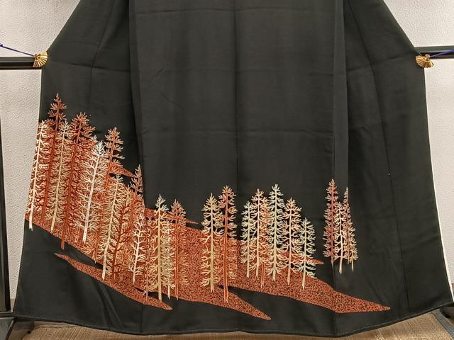平和屋着物■豪華黒留袖　刺繍　枝葉文　金彩　正絹　逸品　BAAX5827mz