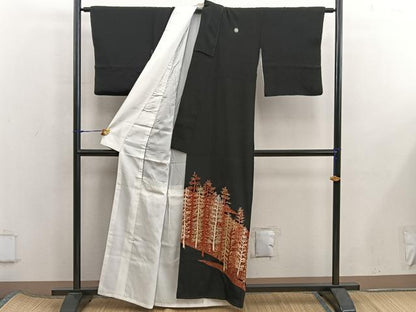 平和屋着物■豪華黒留袖　刺繍　枝葉文　金彩　正絹　逸品　BAAX5827mz